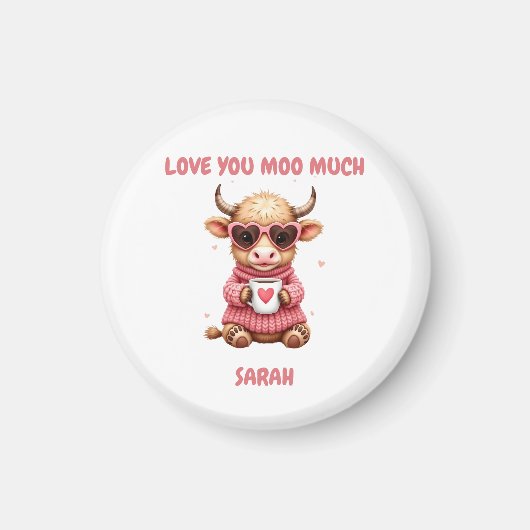 Cute Highland Cow Valentine Heart Glasses Coffee m Magneet (Voorkant)