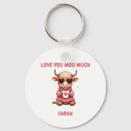 Cute Highland Cow Valentine Heart Glasses Coffee m Sleutelhanger