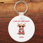 Cute Highland Cow Valentine Heart Glasses Coffee m Sleutelhanger (Voorkant)