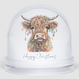 Cute Highland Cow with Christmas Lights  Sneeuwbol