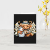 Cute Highland Cow With Snowman Hot Cocoa Christmas Kaart (Gele Bloem)