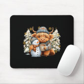 Cute Highland Cow With Snowman Hot Cocoa Christmas Muismat (Met muis)