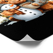 Cute Highland Cow With Snowman Hot Cocoa Christmas Poster (Hoek)