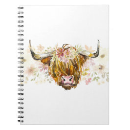 Cute Highland Floral Koe Notitieboek