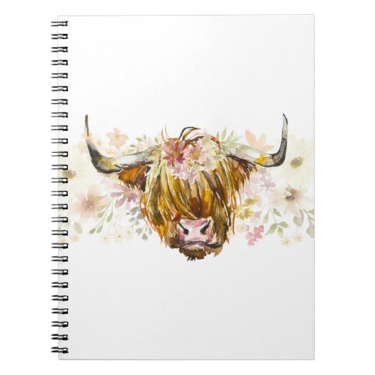 Cute Highland Floral Koe Notitieboek (Voorkant)