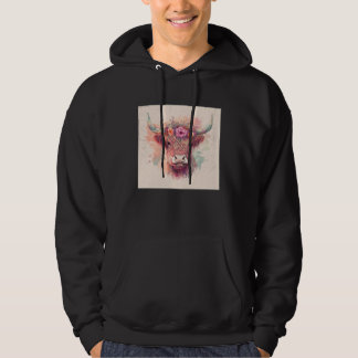 Cute Highland Hairy Cow Paint Splatter Floral Colo Hoodie