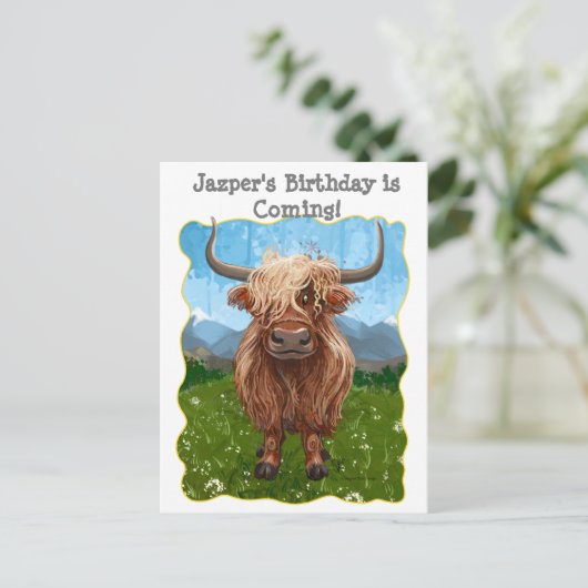 Cute Highland Koe Aankondigingskaart (Staand voorkant)