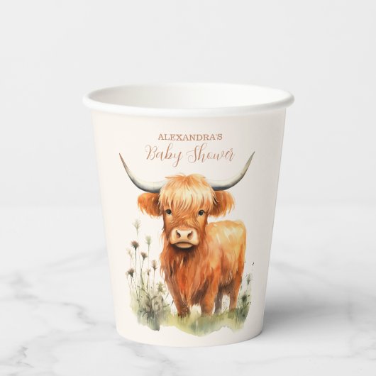 Cute Highland Koe Baby shower Papieren Bekers (Achterkant)