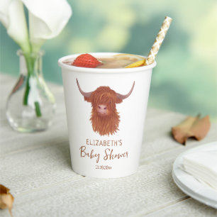 Cute Highland Koe Baby shower Papieren Bekers