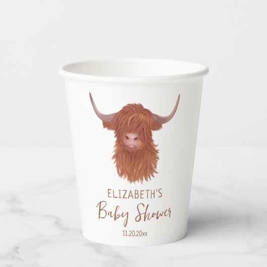 Cute Highland Koe Baby shower Papieren Bekers (Achterkant)