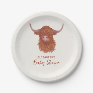 Cute Highland Koe Baby shower Papieren Bordje