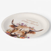 Cute Highland Koe Baby shower Papieren Bordje (Gekanteld)