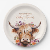 Cute Highland Koe Baby shower Papieren Bordje (Voorkant)