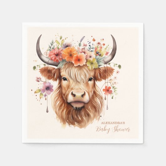 Cute Highland Koe Baby shower Servet (Voorkant)