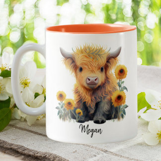 Cute Highland Koe Calf Sunflower Persoonlijk Tweekleurige Koffiemok
