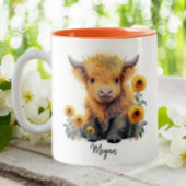 Cute Highland Koe Calf Sunflower Persoonlijk Tweekleurige Koffiemok