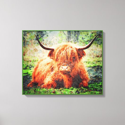 Cute Highland Koe Cattle Waterverf Art Painting Canvas Afdruk (Voorkant)