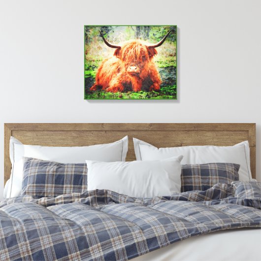 Cute Highland Koe Cattle Waterverf Art Painting Canvas Afdruk (Insitu (Slaapkamer))