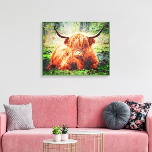Cute Highland Koe Cattle Waterverf Art Painting Canvas Afdruk (Insitu (Woonkamer))