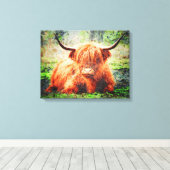 Cute Highland Koe Cattle Waterverf Art Painting Canvas Afdruk (Insitu (Houten vloer))
