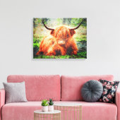 Cute Highland Koe Cattle Waterverf Art Painting Canvas Afdruk (Insitu (Woonkamer))