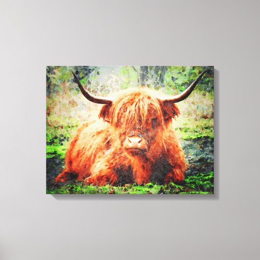 Cute Highland Koe Cattle Waterverf Art Painting Canvas Afdruk (Voorkant)