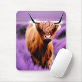 Cute Highland Koe in Lavender Field er Muismat (Met muis)