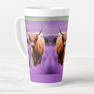 Cute Highland Koe in Lavender Field Latte Mok