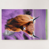 Cute Highland Koe in Lavender Field Legpuzzel (Horizontaal)