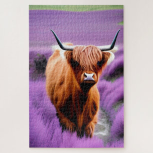 Cute Highland Koe in Lavender Field Legpuzzel