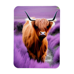 Cute Highland Koe in Lavender Field Magneet