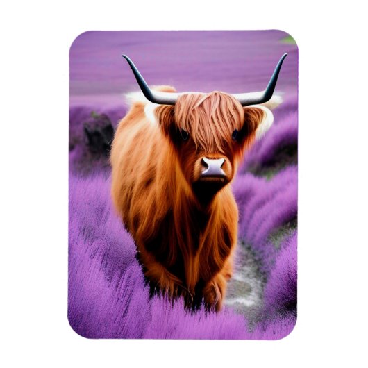 Cute Highland Koe in Lavender Field Magneet (Verticaal)