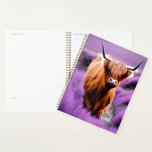 Cute Highland Koe in Lavender Field Planner (Display)