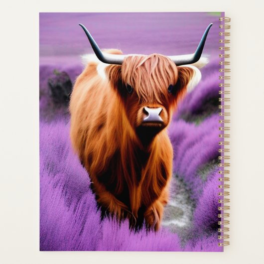 Cute Highland Koe in Lavender Field Planner (Achterkant)
