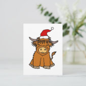 Cute Highland Koe in Santa hat Kerstmis Briefkaart (Staand voorkant)