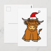 Cute Highland Koe in Santa hat Kerstmis Briefkaart (Voorkant / Achterkant)