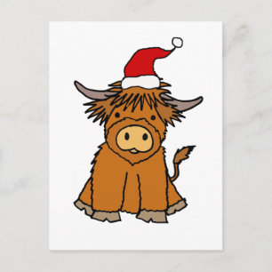 Cute Highland Koe in Santa hat Kerstmis Briefkaart