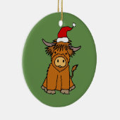 Cute Highland Koe in Santa hat Kerstmis Keramisch Ornament (Rechts)