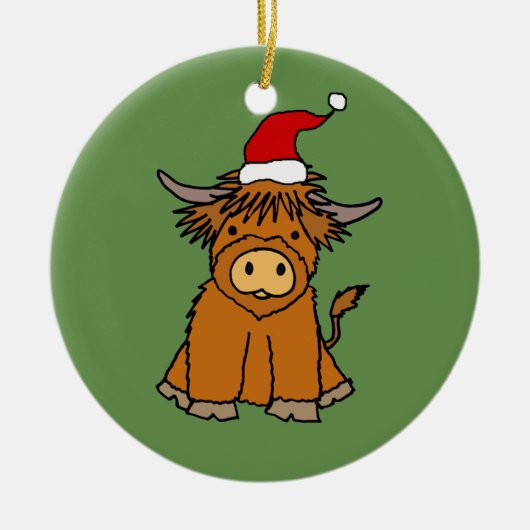 Cute Highland Koe in Santa hat Kerstmis Keramisch Ornament (Voorkant)