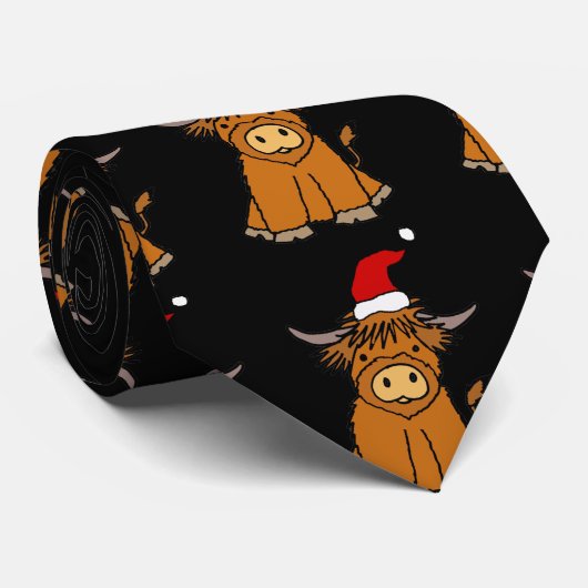 Cute Highland Koe in Santa hat Kerstmis Stropdas (Opgerold)