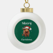 Cute Highland Koe Kerstmis Keramische Bal Ornament (Voorkant)