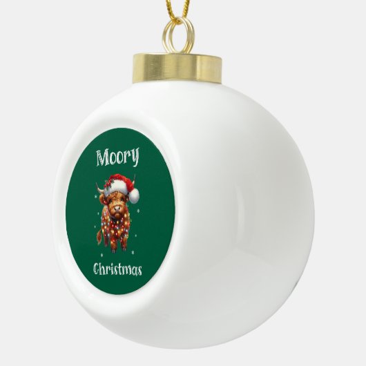 Cute Highland Koe Kerstmis Keramische Bal Ornament (Rechts)