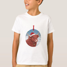 Cute Highland Koe Kids Kerstshirt | Santa Hoed T-shirt