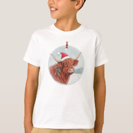 Cute Highland Koe Kids Kerstshirt | Santa Hoed T-shirt
