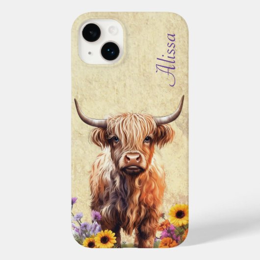 Cute Highland Koe met naam Case-Mate iPhone Case (Achterkant)