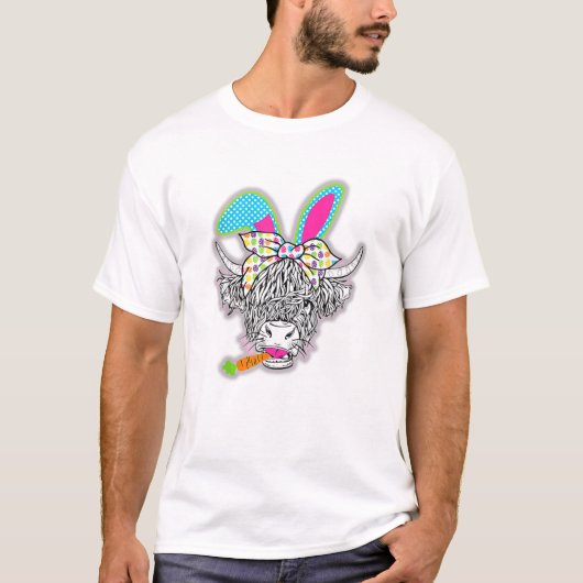 Cute Highland Koe Pasterbunny Koe Meisjes Pasen Da T-shirt (Voorkant)