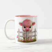 Cute Highland Koe Pink Floral Personalized Tweekleurige Koffiemok (Links)