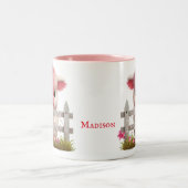 Cute Highland Koe Pink Floral Personalized Tweekleurige Koffiemok (Center)