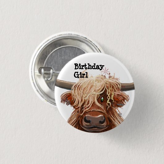 Cute Highland Koe Ronde Button 3,2 Cm (Voorkant /achterkant)