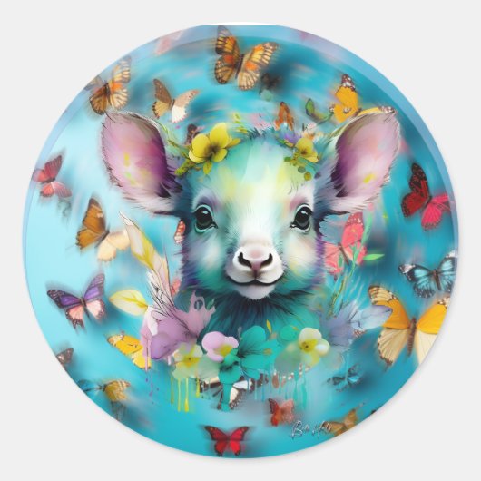 Cute Highland Koe Ronde Sticker (Voorkant)